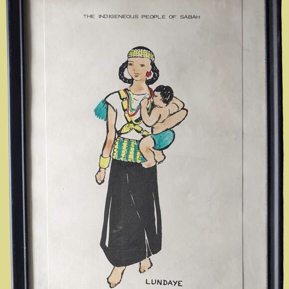 Vintage Framed "The Indigenous People of Sabah - Lundaye" Book Page - Picture 2 of 5